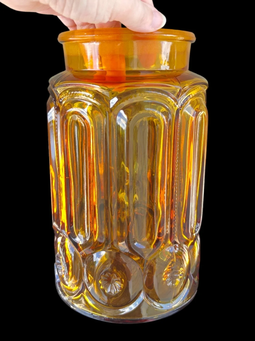 Vintage Large L.E. Smith Moon & Stars Glass Canister with Lid